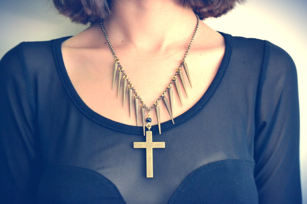 Spiked Cross Necklace, Chain Necklace, statement necklace