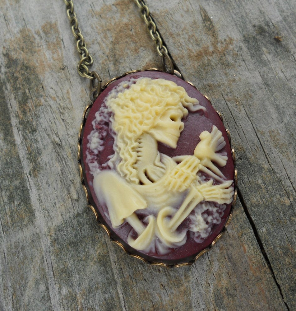 Halloween Zombie Princess with Bird Cameo Necklace