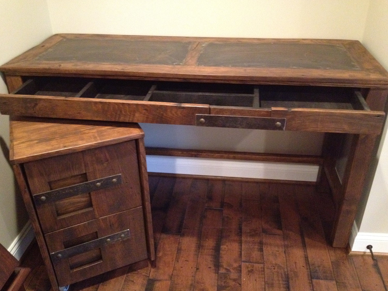 Steel Top Desk and File Cabinet