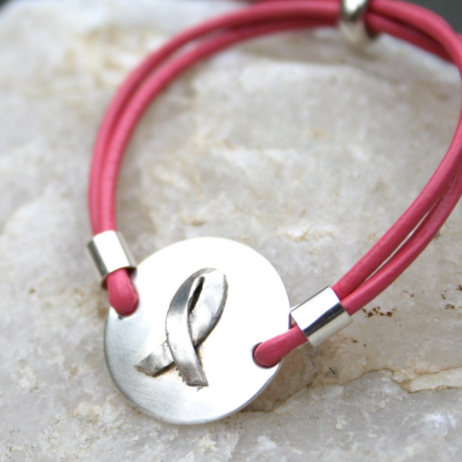 Breast Cancer Awareness - Hand Forged Pink Ribbon Bracelet - CharmsofFaith