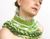 crochet capelet cowl neck warmer scarflette green aqua lime moss avocado vegan romantic whimsical victorian women tagt team curationnation