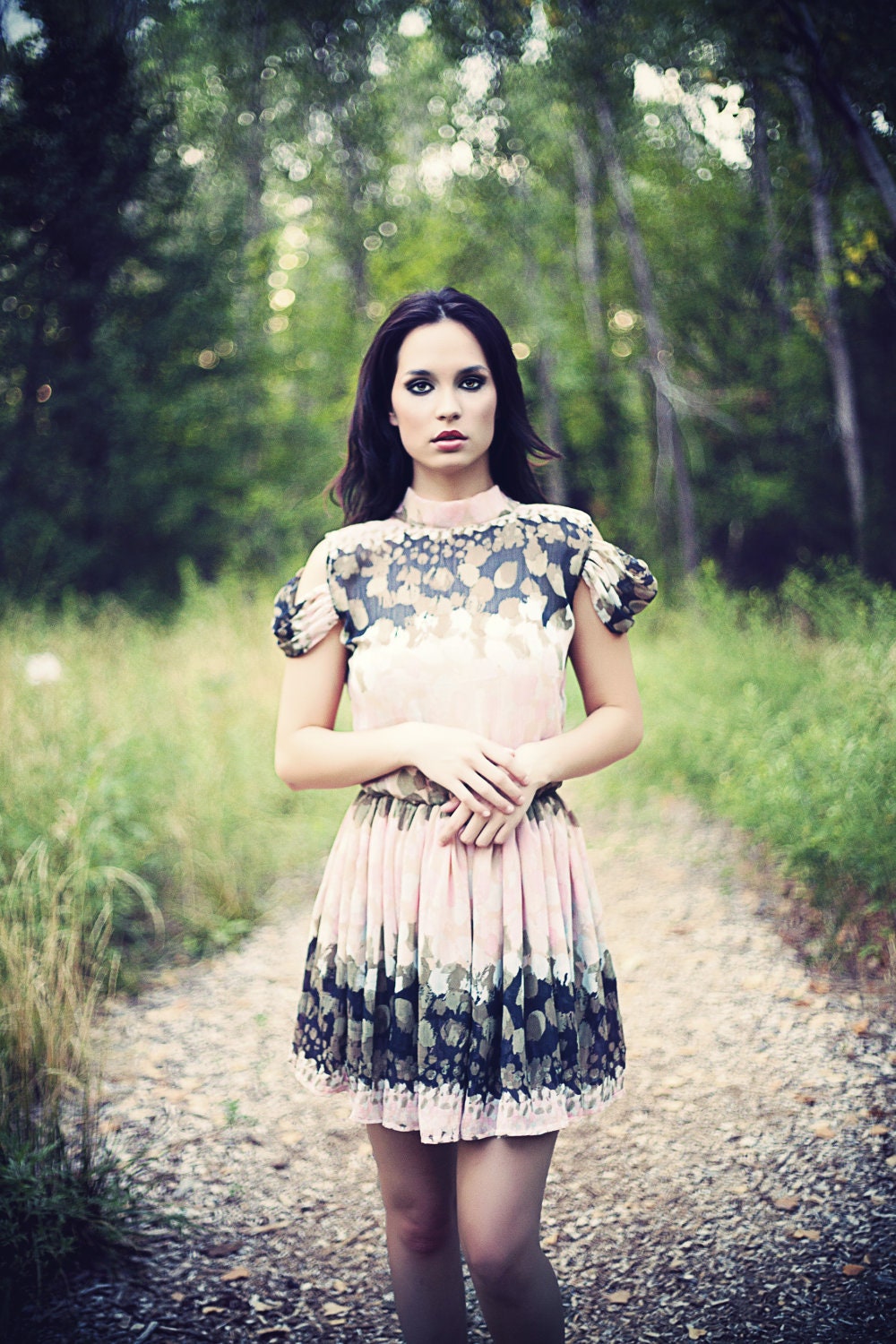 Paint Print Silk Chiffon A-Line Cotton Candy Dress in Pastel Tones