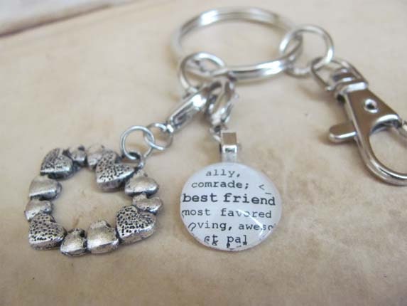 Best Friend Key Chain with Silver-tone Heart by Kristin Victoria Designs