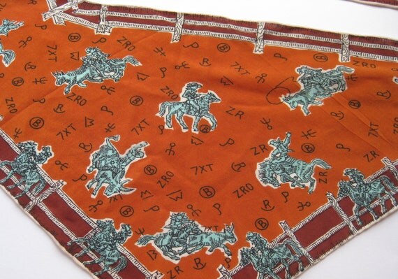 Vintage 40s Western Swing Silk Scarf Neck Tie by hillbillyfilly