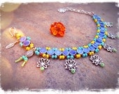 LOTUS ANKLE Bracelet beaded Charm Anklet navy blue YOGA stackable anklet for barefoot sandals foot jewelry Beach vacation