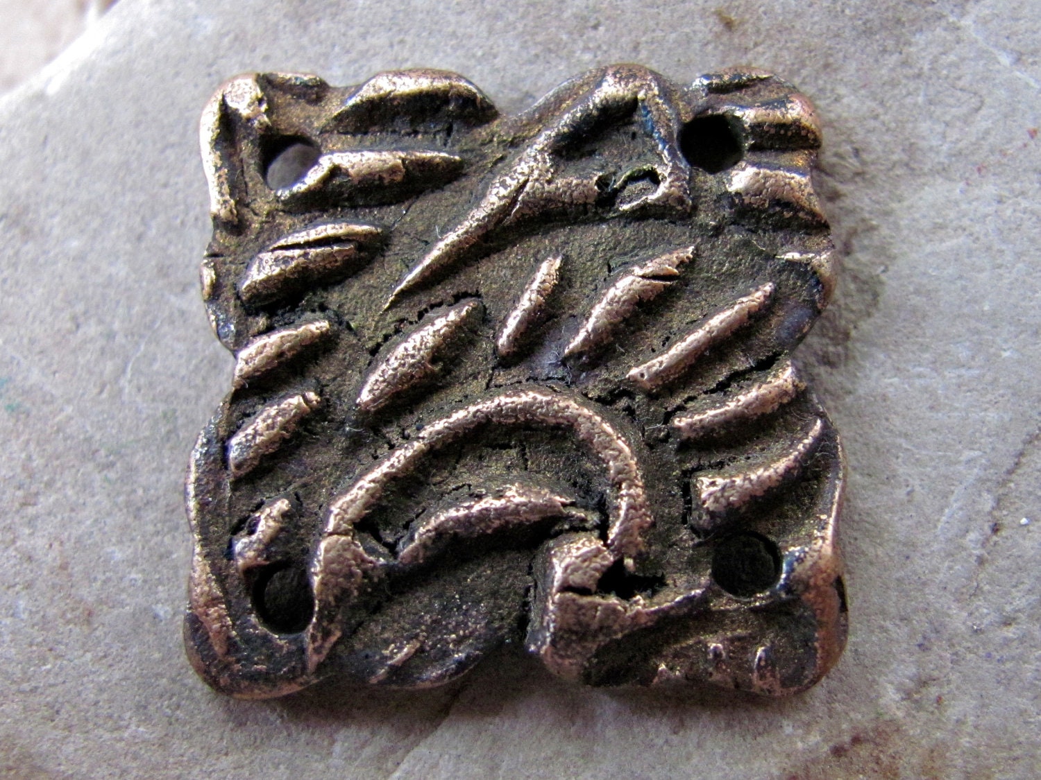 Ancient Bronze Tile Connector - Handmade Bronze Charm