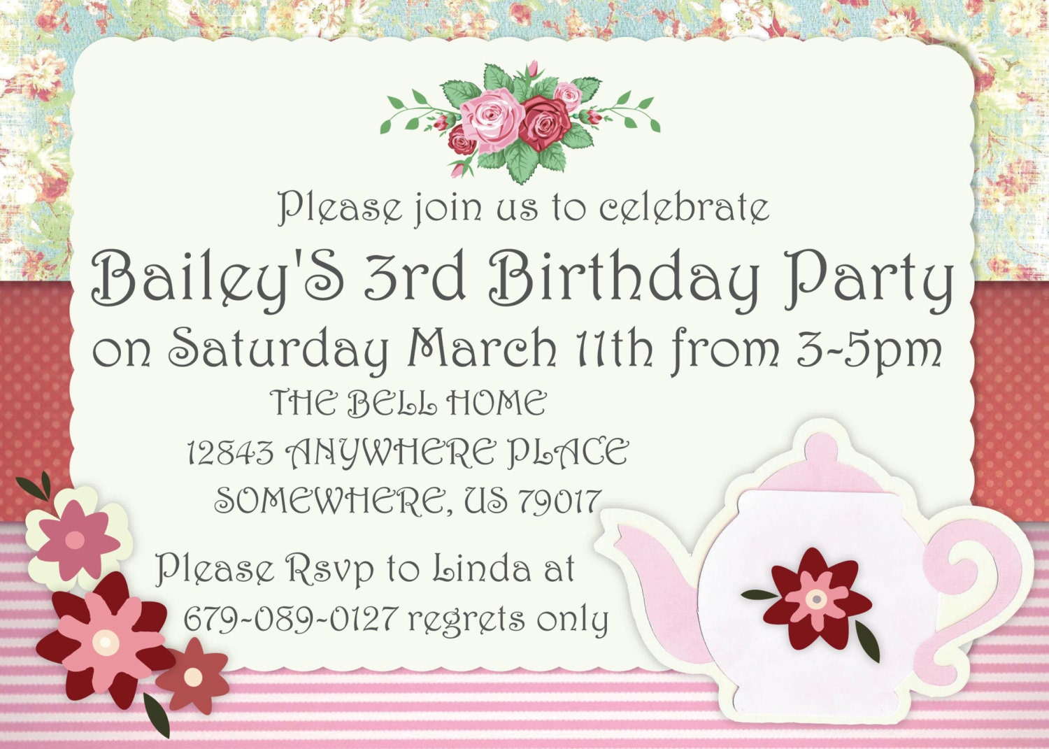 FREE FREIGHT Tea Party Vintage Printed Invitations With Envelopes- Birthday/Shower-15 Il_570xn