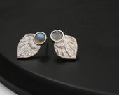 angel wings post earrings - rose cut labradorite and sterling silver