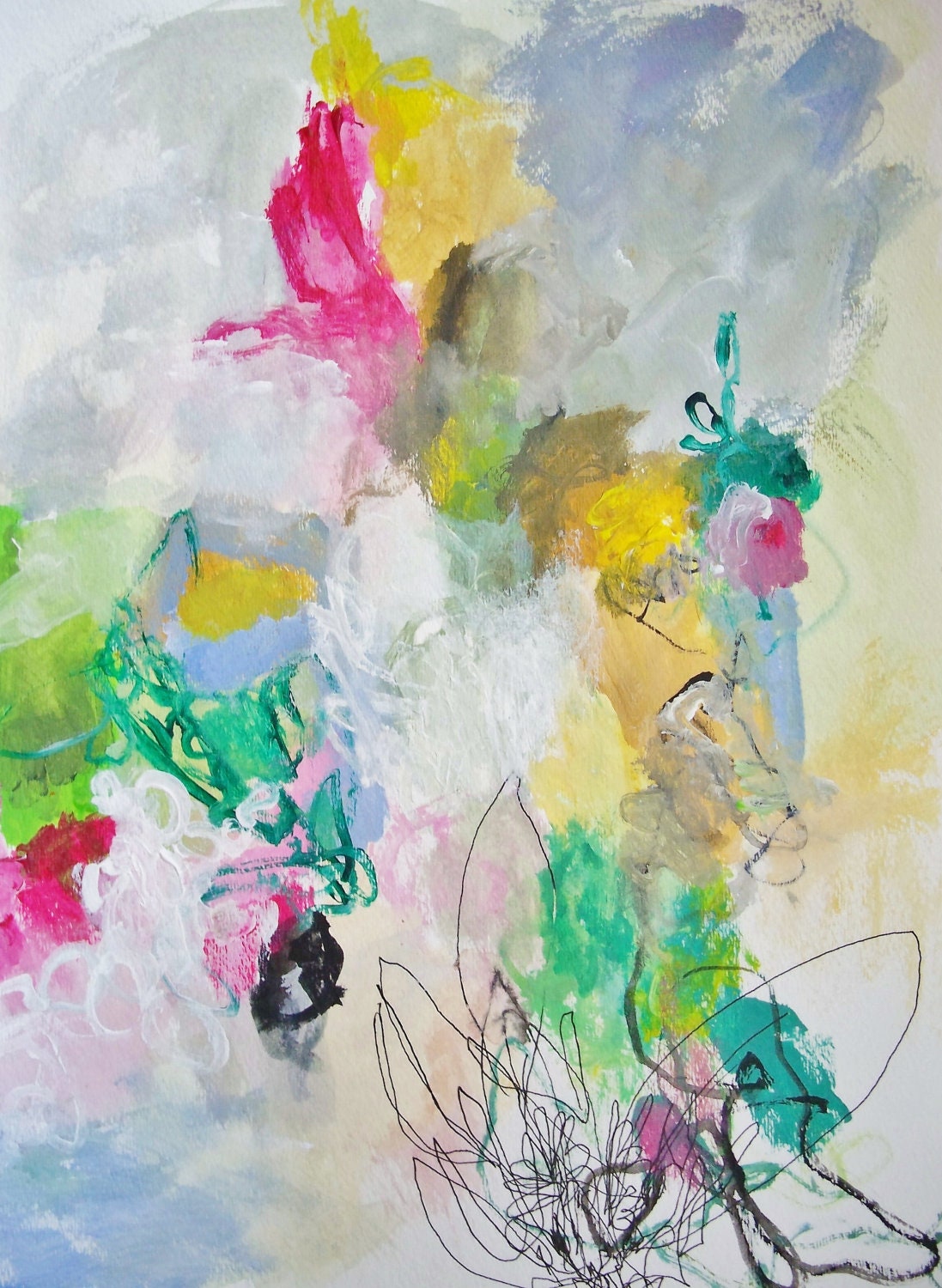Rainbow Sea- Mixed Media Original- 11x15, Fresh, Vibrant Abstraction