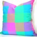 Modern Glam, Square pillow, blue green plaid pillow, checked pink purple pillow, throw pillow, neon pillow, 16x16 Inch