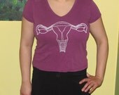 Uterus Shirt, White on Purple, Large - feminist shirt women tee ovaries screenprint reproductive rights riot grrrl grrl vneck