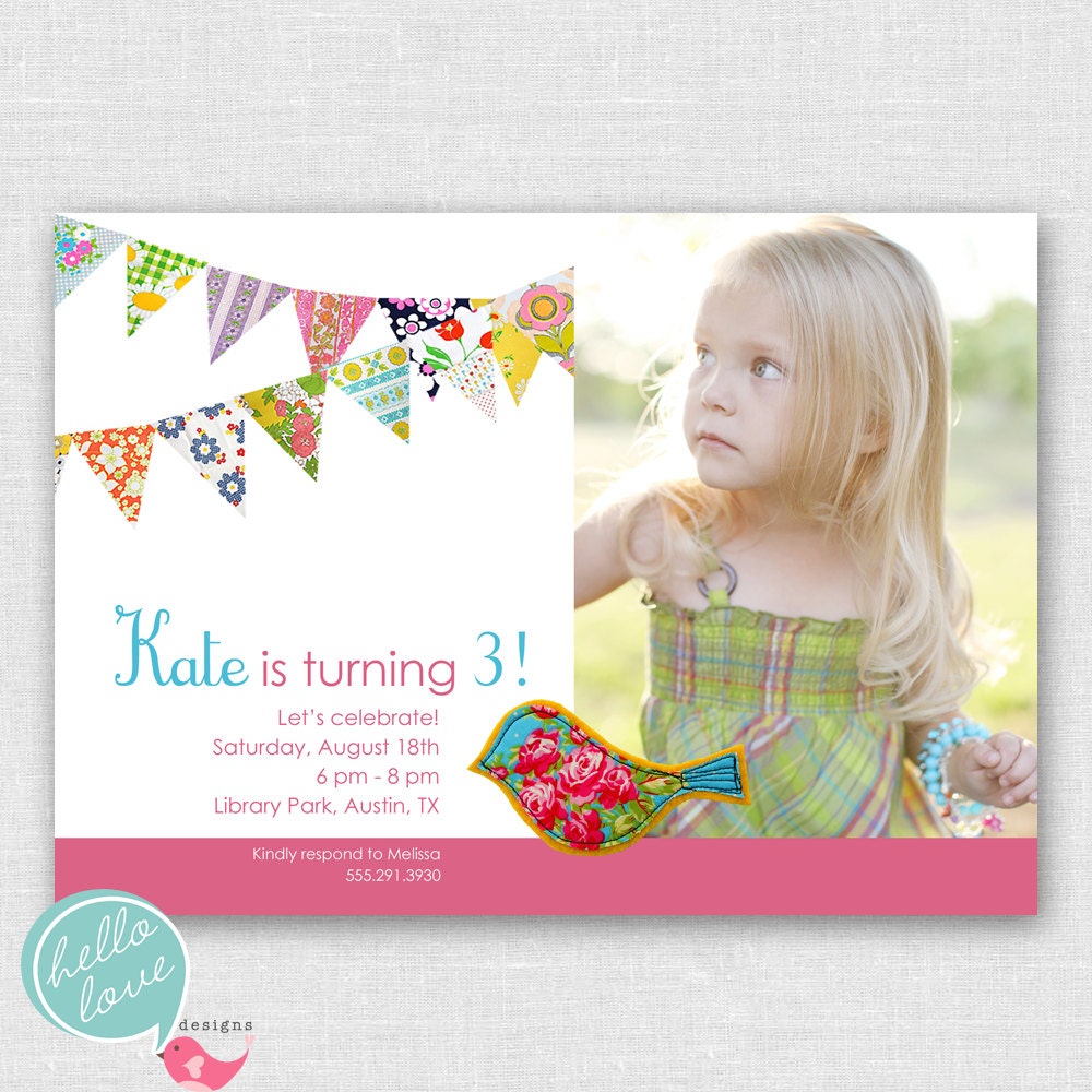 fabric bunting printable birthday invitation Il_570xn
