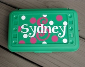 BACK TO SCHOOL-Personalized Polka Dot Pencil Box/ Art Supply holder