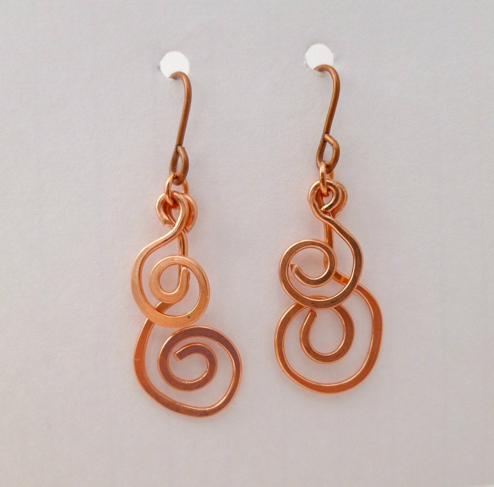 Copper Curls Earrings Hand Formed & Hammered Dangle