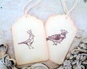 Bird Tags, Small Gift Tags, Cottage Style, Crowned Birds, Stamped Gift Tags, Set of 6