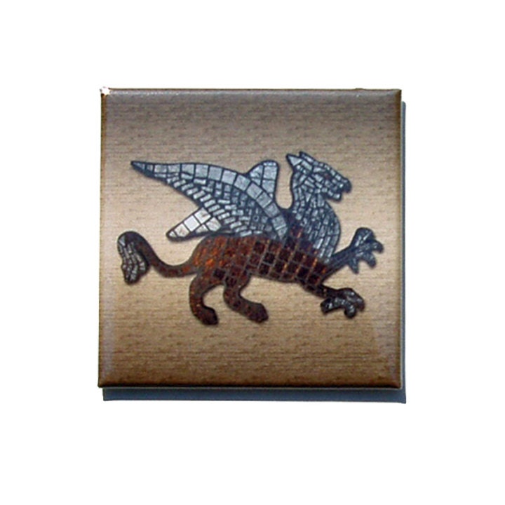 Mosaic Griffin Magnet for fridge rich brown gryphon silver wings gold background griffon fantasy art magnet 2 inch square