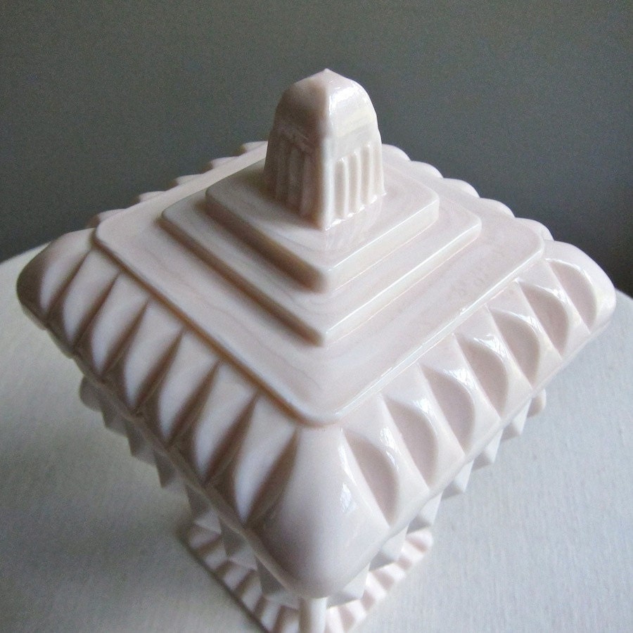 Vintage Pink Milk Glass Wedding Box by Jeannette - Large