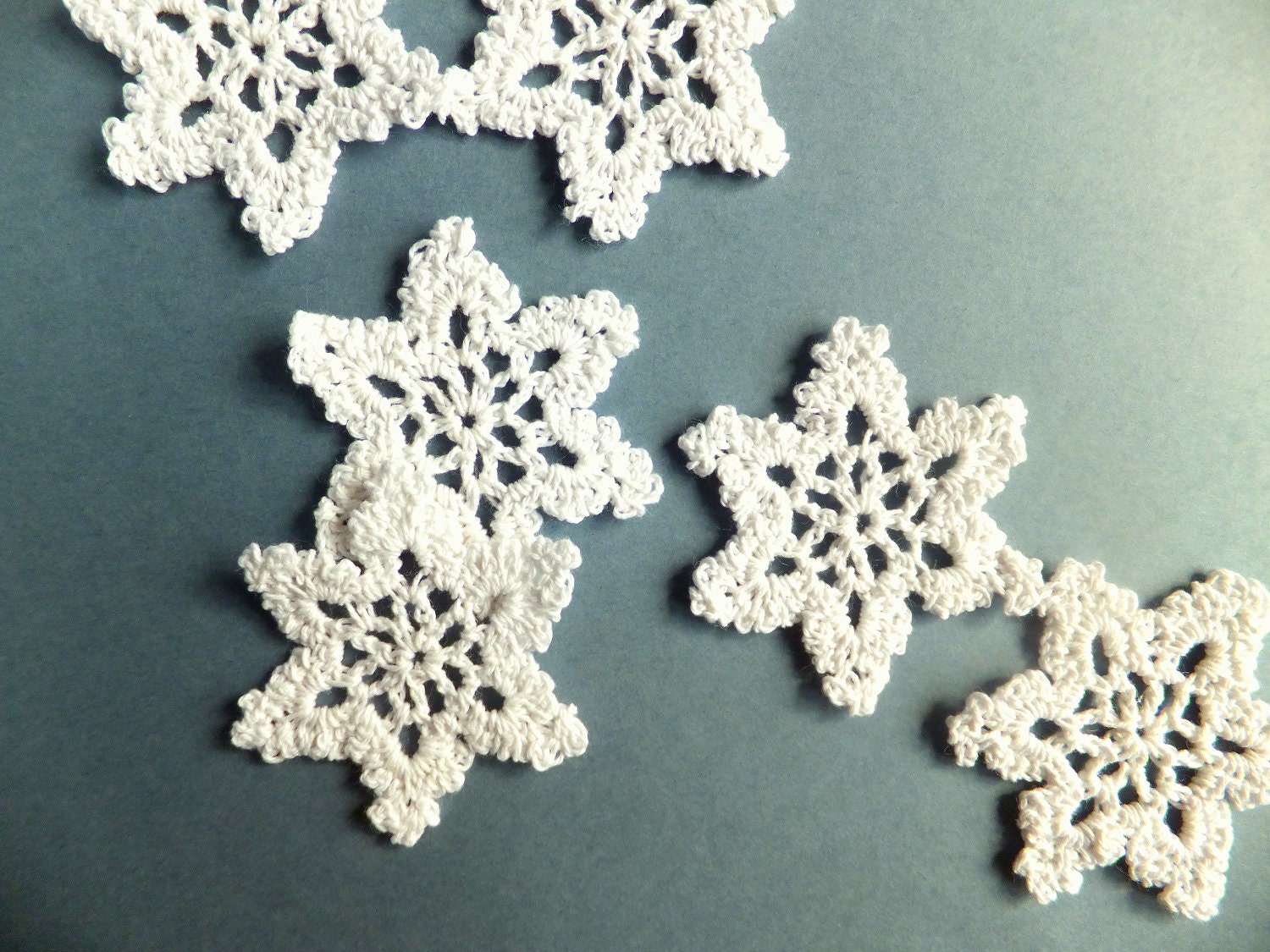 Handmade Christmas snowflakes - crocheted holiday ornaments, decorations, applique /set of 9/