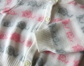 Vintage Infant Cardigan Sweater - Pink and Gray Elephants - Size 12 Months - NostalgiaMama