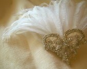 emilie - art deco bridal headpiece with silver  beadwork white  ostrich feathers