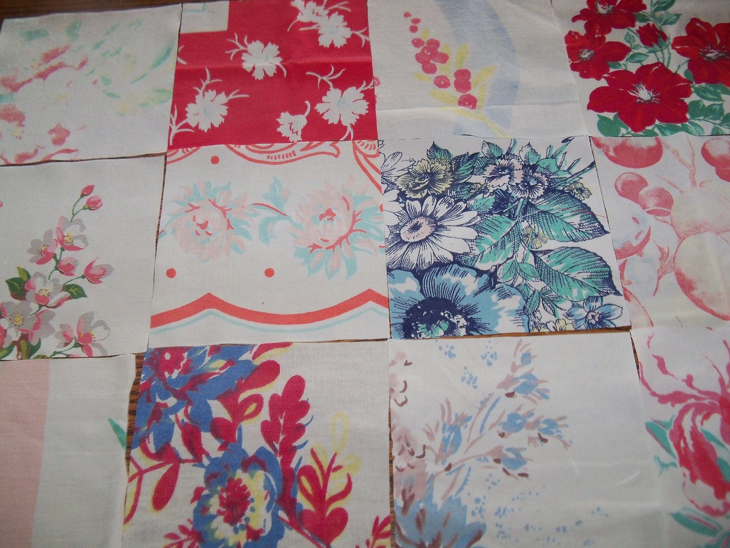 Vintage Tablecloth Scrap Pack-Quilt Squares-FRUIT & FLORAL-Quilt-Pillow-Tote-Bunting-6inch
