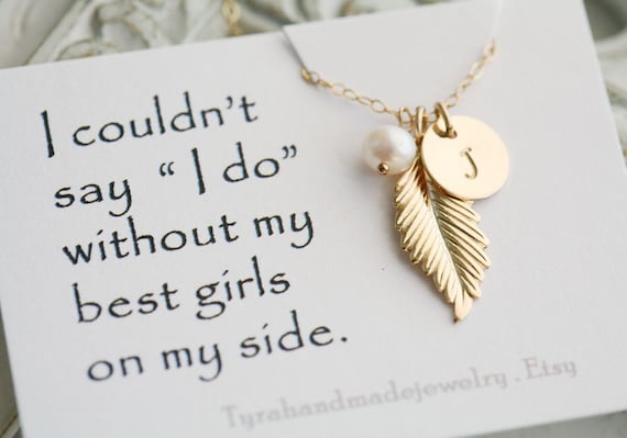 Gold Feather Necklace,Initial necklace,Custom initial birthstone,Fall Wedding,Bridesmaid gifts,Wedding,Birthday, Everyday jewelry