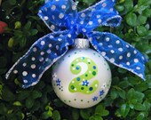 Personalized Birthday Ornament  - Number Two with Flowers - Hand Painted Glass Ball Ornament -