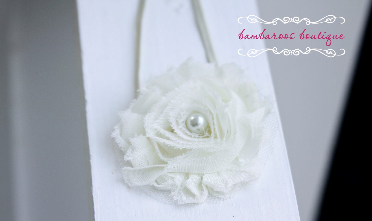 ivory hair flower, baby headband, newborn headband, infant headband, baptism headband