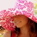 Sunhat Women in Cotton "Summertime" Pink and White Sun Hat Wide Brim by Freckles California