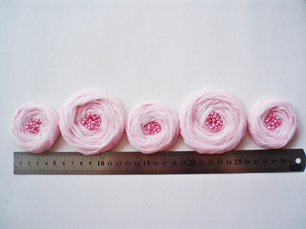 Pink Chiffon Roses Handmade Appliques Embellishments(5 pcs)