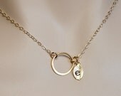 Gold Karma Custom Initial Necklace, Simple Jewelry. Bridals Party. Bridesmaid Jewelry.Hammered Circle. Spiritual and Meaningful Gift