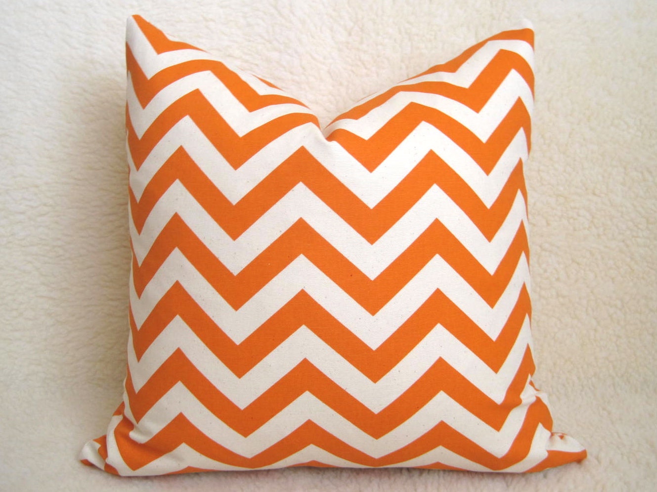 SALE - Decorative Chevron Pillow - Orange - Cream - 16 inch - Zig Zag Pillow - Toss Pillow - Accent Pillow - Throw Pillow - Designer Pillow