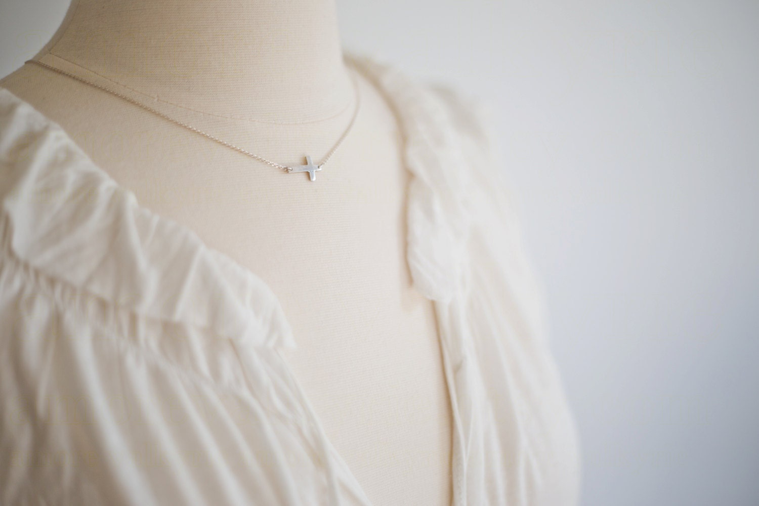 Sterling Silver Sideways Cross on Fine Chain Necklace - 16 inch version inspired by celebrities - by Amore Valkyrie Fine Jewelry