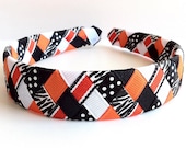 Headband Orange Black :  one inch wide made from 6 different grosgrain ribbon strands - LeahsLittleBowtique
