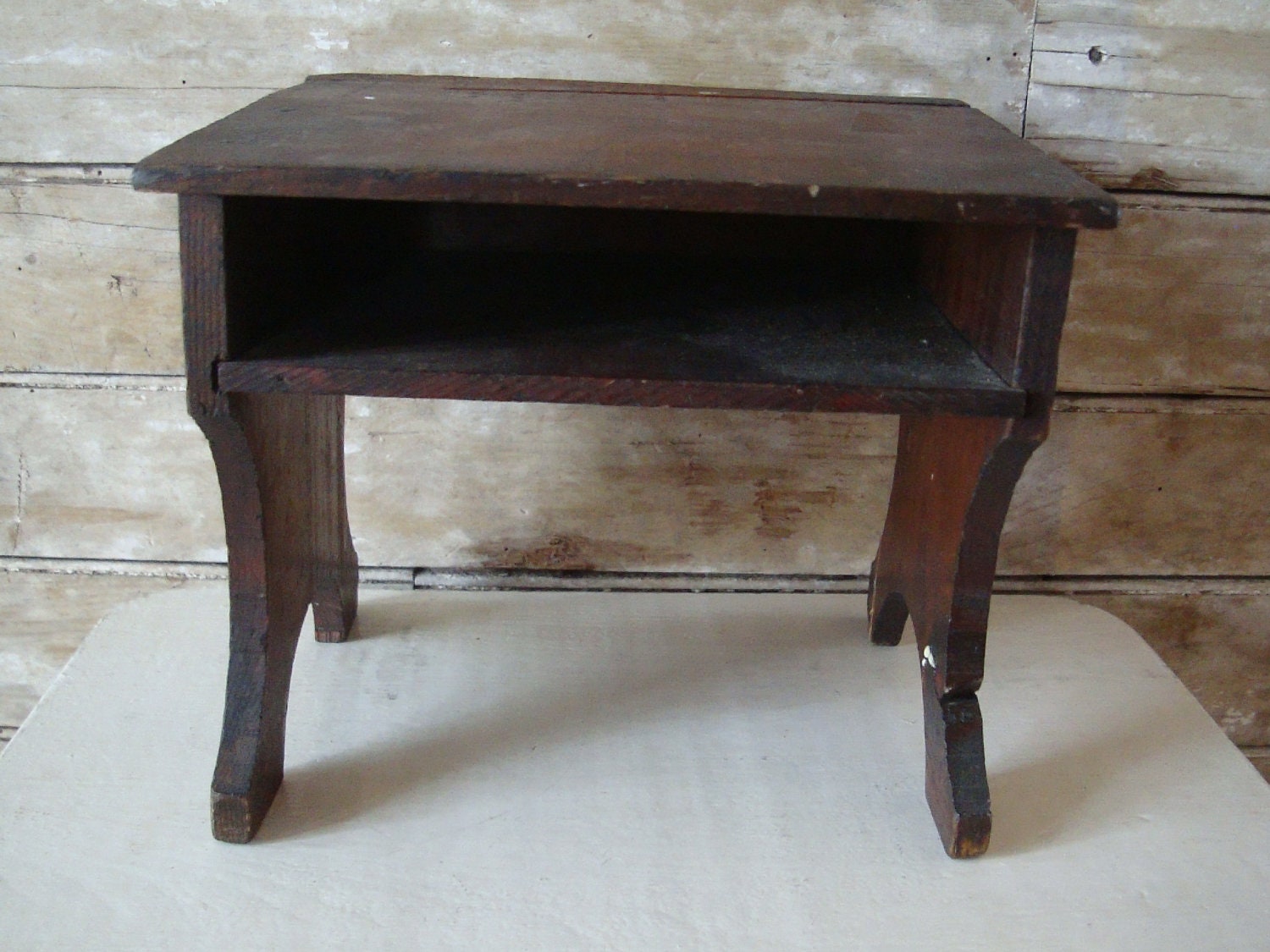 Vintage Primitive Wooden Child Toy School Play Desk Handmade Adorable