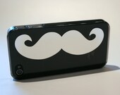 iPhone 4 4S Mustache black clear hard case - LARGE CHROME STACHE cell cover