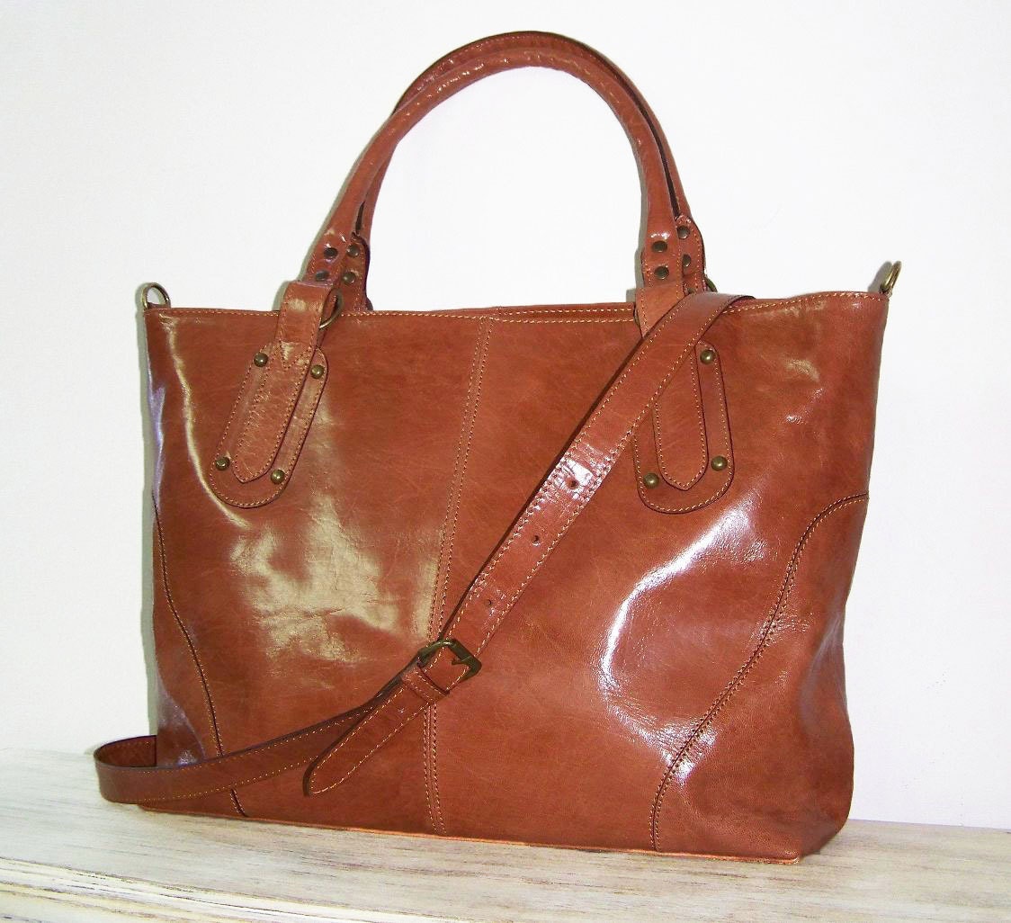 CARAMEL Leather Tote, Handbag, Shoulder, Crossbody Bag Nora Bis XL, fits a 17" laptop