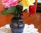 Faceted Stoneware Ceramic Temmoku Vase in Brown and Black