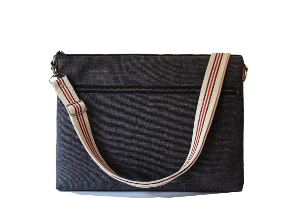 13" Macbook or Laptop bag with zipper pocket and detachable shoulder strap - Denim -Ready to ship