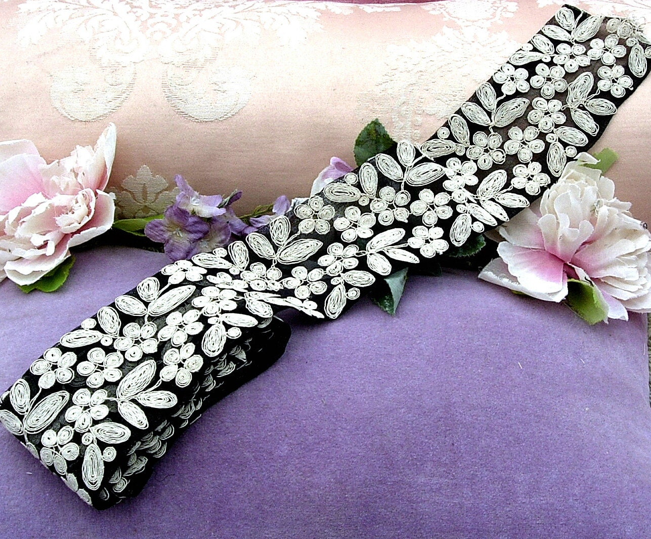 Antique Lace Vintage Lace Black White Floral 1920s Dress Lace Trim