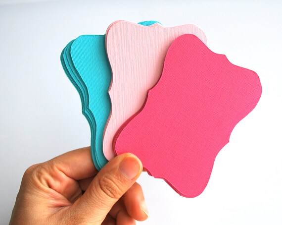 24 Bracket cards (3.5 x 2.5 inches) in Turquoise, pink and Hot pink. A66 Il_570xn