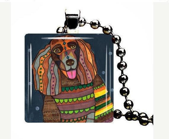 Dog Jewelry - American Water Spaniel Dog Pendant Necklace Charm Necklace Dog Tag Jewelry Silver Glass Christmas Gift abstract