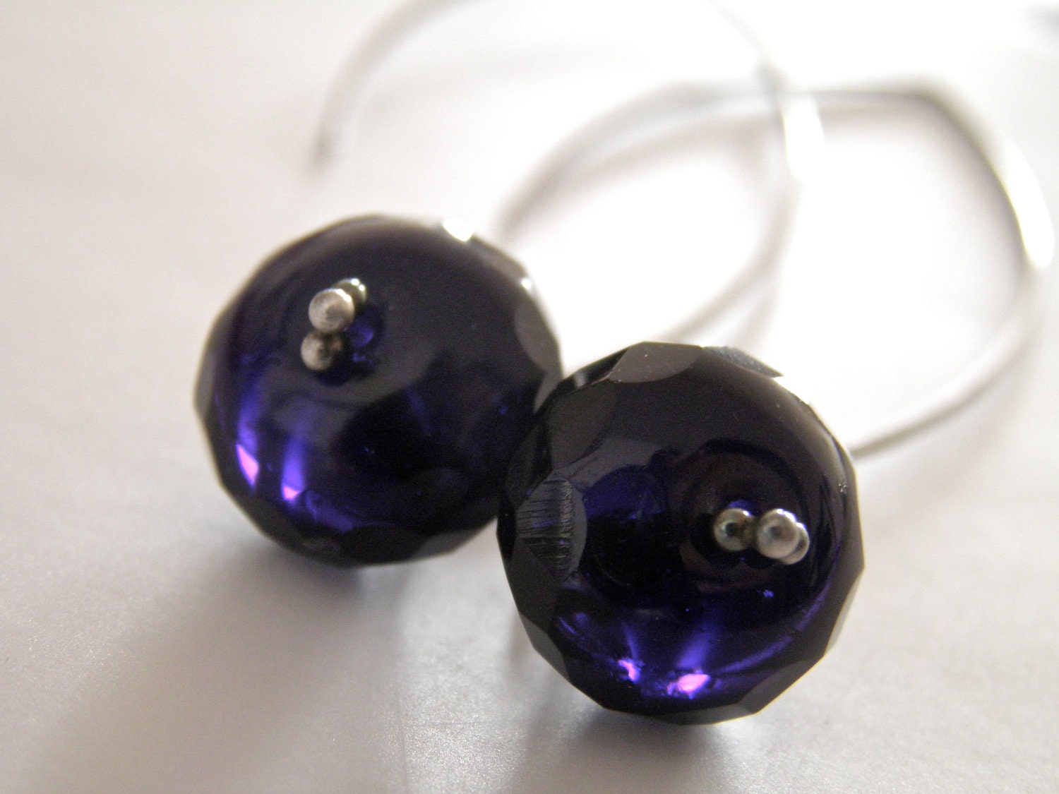 Purple Earrings Handcrafted & Oxidized Sterling Silver Ear Wires with Wire Wrapped Faceted Deep Purple Drops