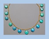 Chrysocolla Necklace gold plated chain turquoise stone blue green choker metal green birthday for her big beaded azurite circle strand