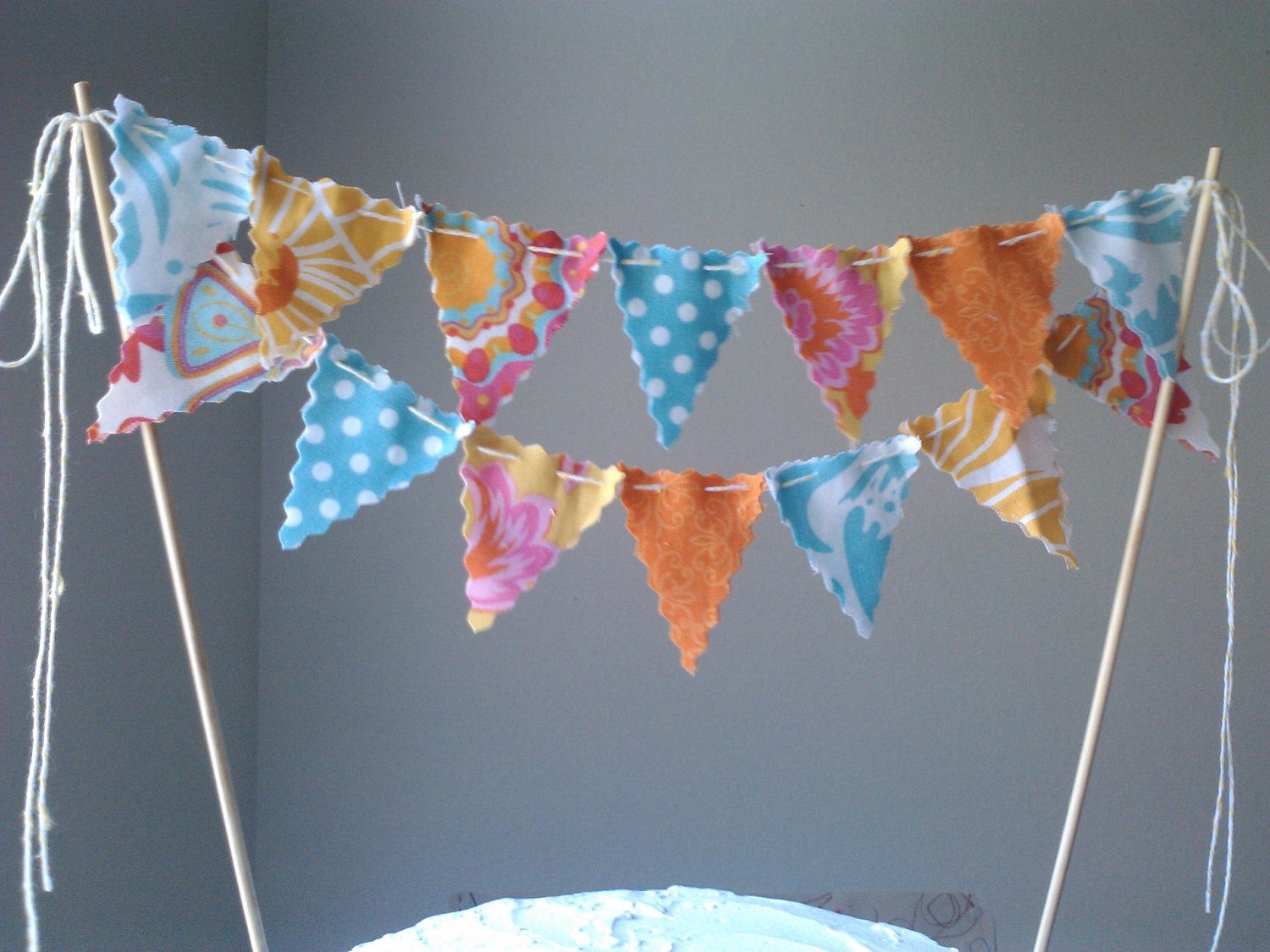 Cake topper Bunting Flags Aqua, Tangerine Orange, Sunshine Yellow and hints of hot pink Il_570xn