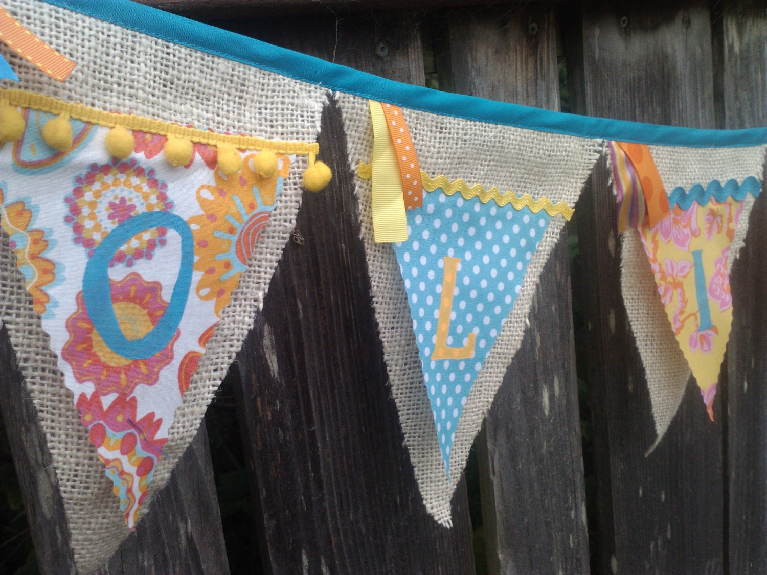 Personalized Pennants Choose your colors & theme. Hand painted fabric and burlap Il_570xn
