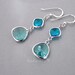 Blue Crystal Earrings, silver framed glass crystal bezel drop dangle, sterling ear wire, delicate bridesmaid wedding jewelry, by balance9
