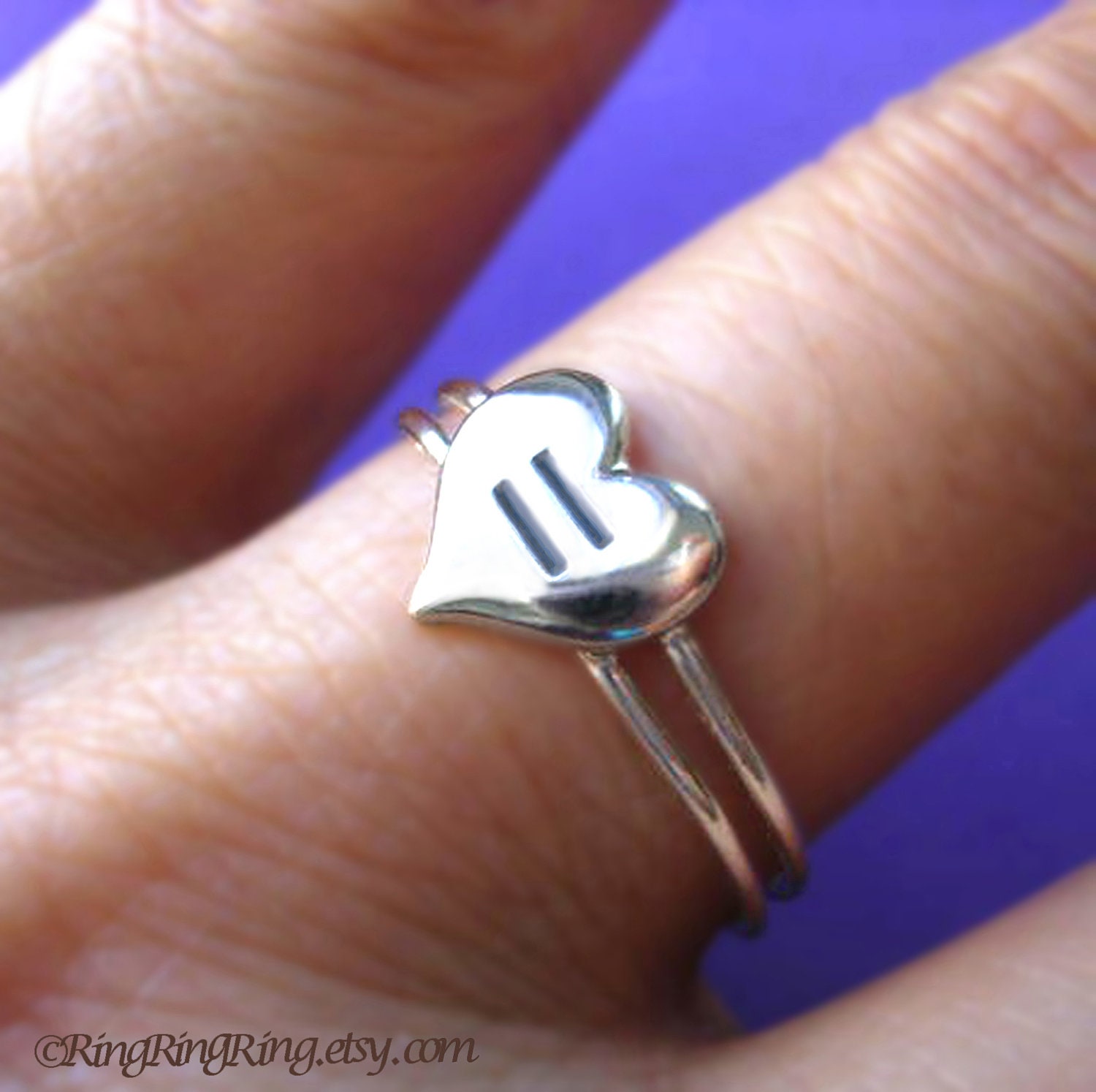 Love is equal Heart ring on double band - 925 sterling silver Lesbian jewelry 090612