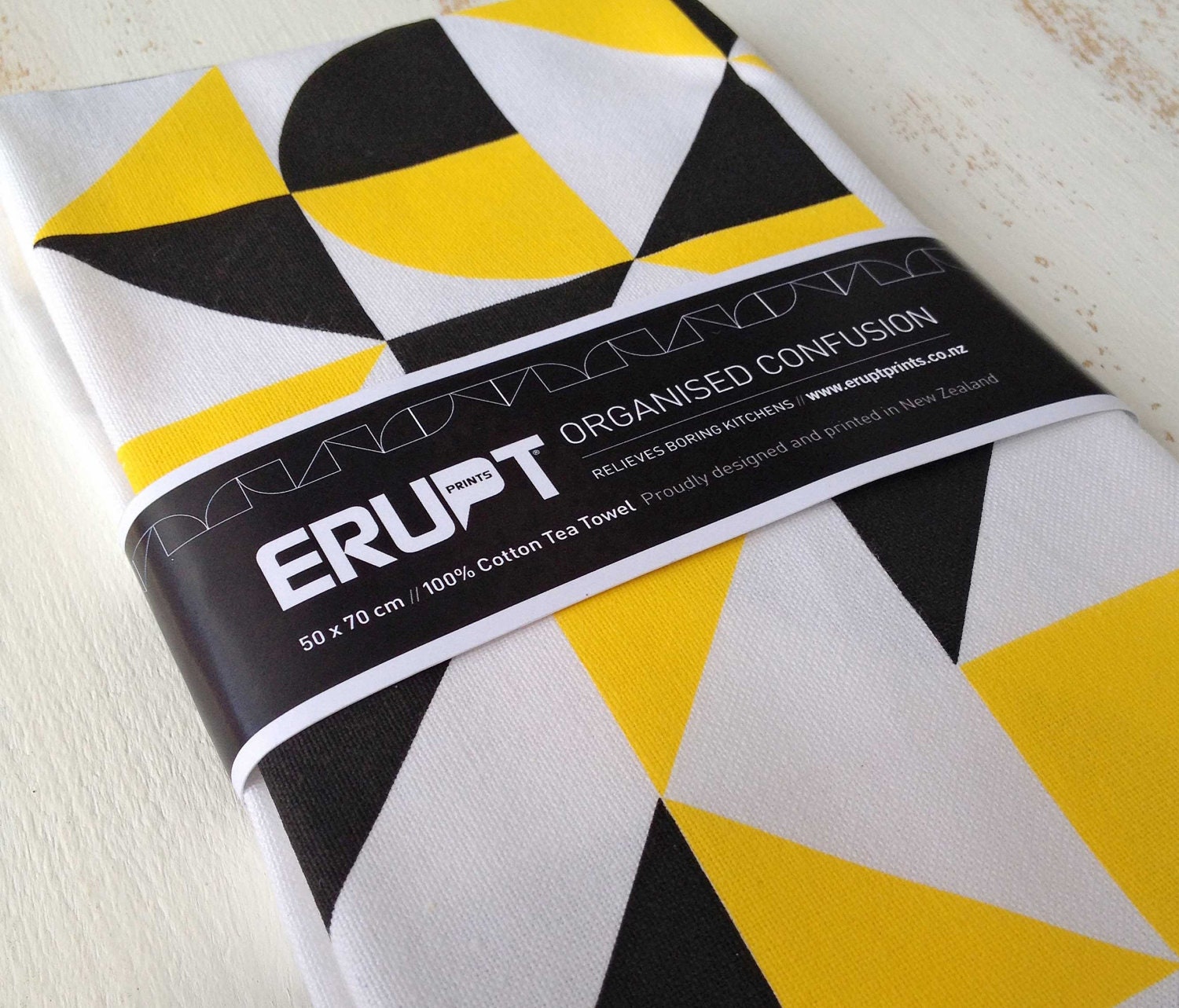Designer tea towel - YELLOW and black  //  Organised Confusion