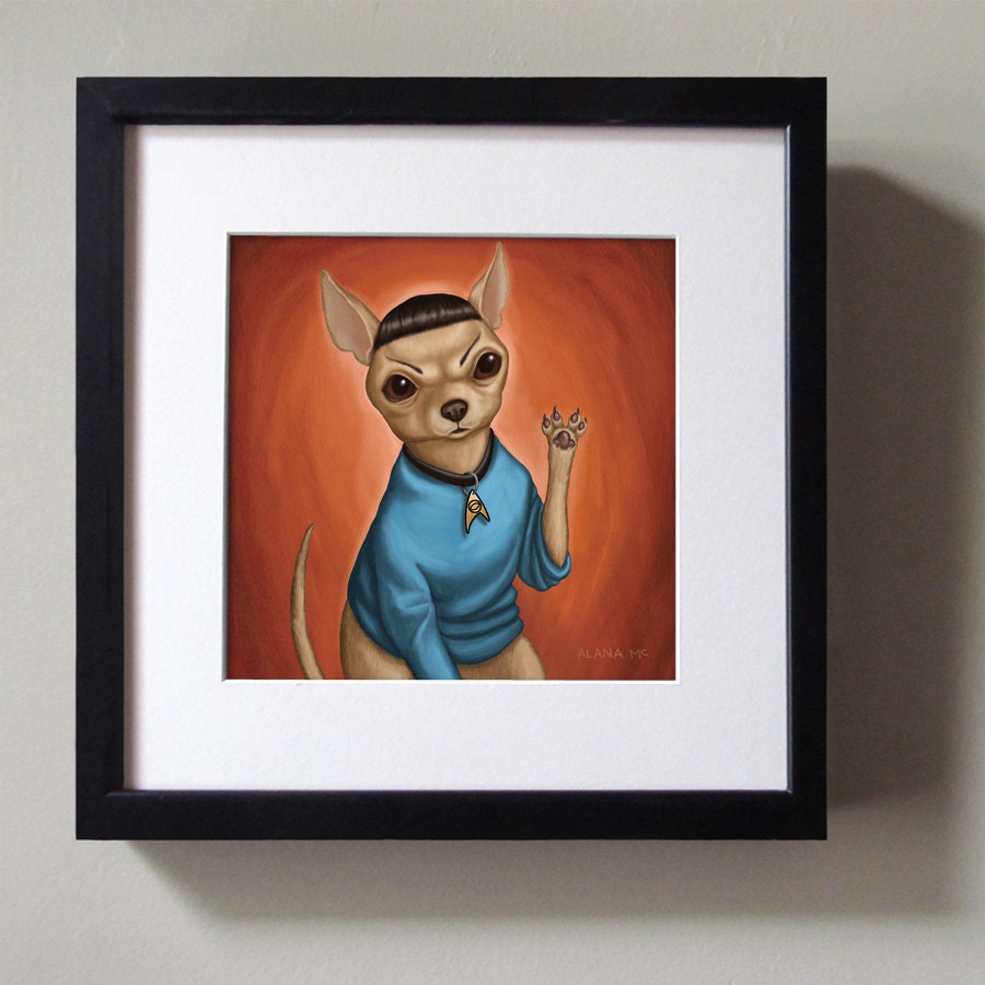 Chihuahua Spock - 8x8 art print - chihuahua dog as Spock from Star Trek on an orange background